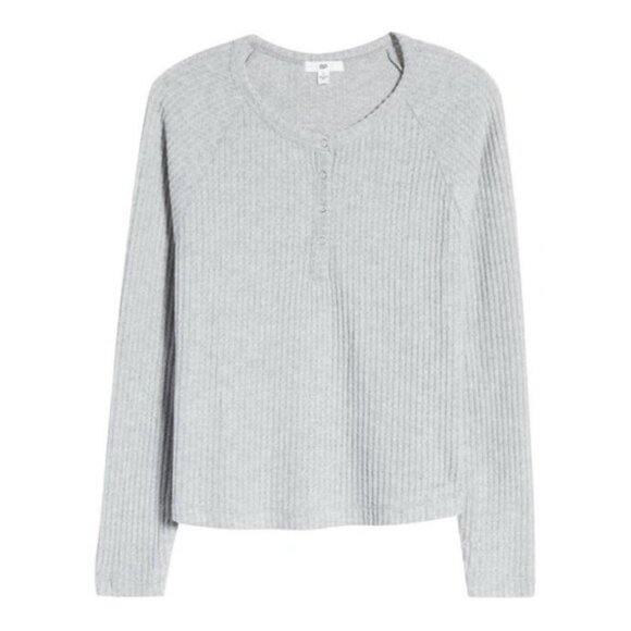 NEW Nordstrom Oversized Waffle Knit Snap Henley Long Sleeve Heather Grey Small S - Picture 12 of 13
